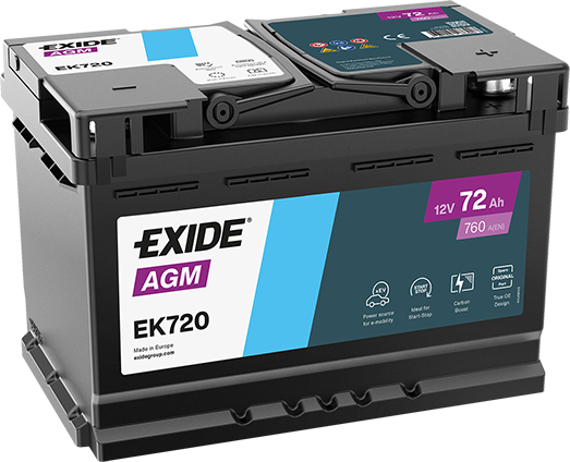 Paadiaku EXIDE AGM aku EK720 72Ah 760A